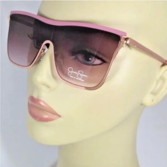 Jessica Simpson Rose Gold Metal Frame Square Shield Sunglasses Eyewear J6100 - Picture 13 of 14